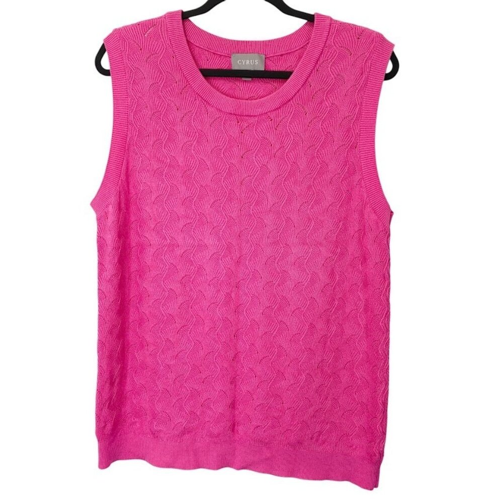 Cyrus Pink Sleeveless Sweater Tank Size L Textured Knit Top Fuschia Barbiecore